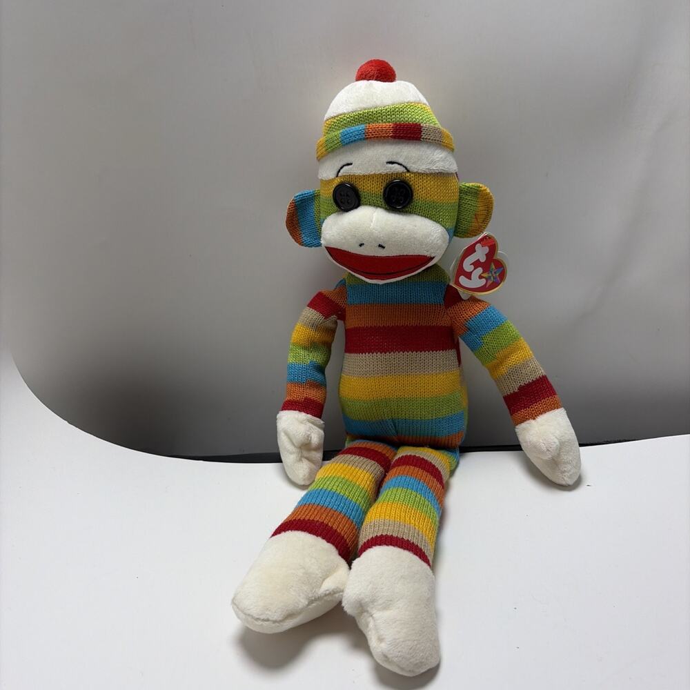 19” TY SOCKS the SOCK MONKEY BEANIE BABY (STRIPES) - MINT with MINT TAGS